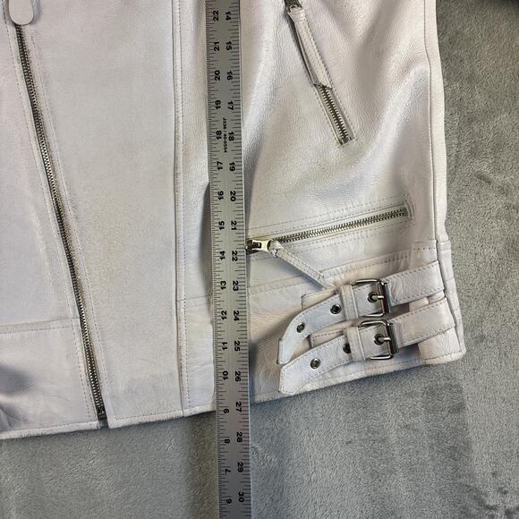 Zayn Leather Jacket Mens XL White Biker Moto Real Leather Zip Buckle Distressed - Picture 8 of 8